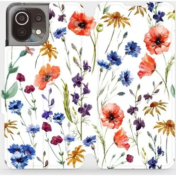 Pouzdro na mobilní telefon Flipové pouzdro Mobiwear - Xiaomi Mi 11 Lite - MP04S Luční kvítí (Knížkové flip pouzdro, obal, kryt na mobil Xiaomi Mi 11 Lite - MP04S Luční kvítí, materiál Umělá kůže + TPU - ochrana 360°, stojánek, silikonová vanička, magnetické zavírání)