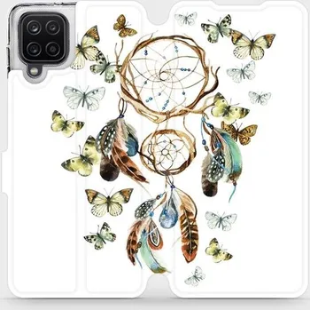 Pouzdro na mobilní telefon Flipové pouzdro Mobiwear - Samsung Galaxy A12 - M001P Lapač a motýlci (Knížkové flip pouzdro, obal, kryt na mobil Samsung Galaxy A12 - M001P Lapač a motýlci, materiál Umělá kůže + TPU - ochrana 360°, stojánek, silikonová vanička, magnetické zavírání)