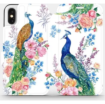 Pouzdro na mobilní telefon Flipové pouzdro Mobiwear - Apple iPhone X - MX08S Pávi (Knížkové flip pouzdro, obal, kryt na mobil Apple iPhone X - MX08S Pávi, materiál Umělá kůže + TPU - ochrana 360°, stojánek, silikonová vanička, magnetické zavírání)