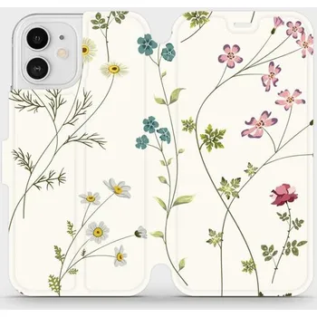 Pouzdro na mobilní telefon Flipové pouzdro Mobiwear - Apple iPhone 12 - MD03S Tenké rostlinky s květy (Knížkové flip pouzdro, obal, kryt na mobil Apple iPhone 12 - MD03S Tenké rostlinky s květy, materiál Umělá kůže + TPU - ochrana 360°, stojánek, silikonová vanička, magnetické)