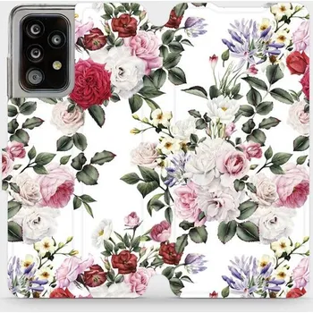Pouzdro na mobilní telefon Flipové pouzdro Mobiwear - Samsung Galaxy A52 5G / A52s 5G - MD01S Růže na bílé (Knížkové flip pouzdro, obal, kryt na mobil Samsung Galaxy A52 5G / A52s 5G - MD01S Růže na bílé, materiál Umělá kůže + TPU - ochrana 360°, stojánek, silikonová vanička,)