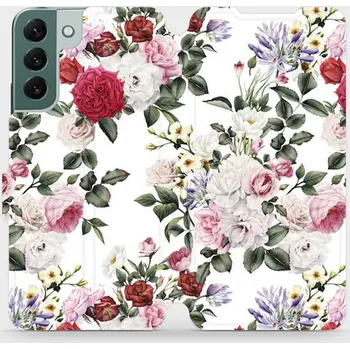 Pouzdro na mobilní telefon Flipové pouzdro Mobiwear - Samsung Galaxy S22 Plus - MD01S Růže na bílé (Knížkové flip pouzdro, obal, kryt na mobil Samsung Galaxy S22 Plus - MD01S Růže na bílé, materiál Umělá kůže + TPU - ochrana 360°, stojánek, silikonová vanička, magnetické zavírání)