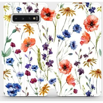 Pouzdro na mobilní telefon Flipové pouzdro Mobiwear - Samsung Galaxy S10 - MP04S Luční kvítí (Knížkové flip pouzdro, obal, kryt na mobil Samsung Galaxy S10 - MP04S Luční kvítí, materiál Umělá kůže + TPU - ochrana 360°, stojánek, silikonová vanička, magnetické zavírání)