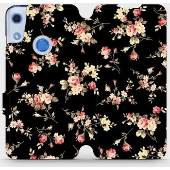 Pouzdro na mobilní telefon Flipové pouzdro Mobiwear - Huawei Y6S / Honor 8A - VD02S Květy na černé (Knížkové flip pouzdro, obal, kryt na mobil Huawei Y6S / Honor 8A - VD02S Květy na černé, materiál Umělá kůže + TPU - ochrana 360°, stojánek, silikonová vanička, magnetické zavírání)