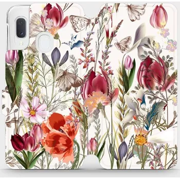 Pouzdro na mobilní telefon Flipové pouzdro Mobiwear - Samsung Galaxy A20e - MP01S Rozkvetlá louka (Knížkové flip pouzdro, obal, kryt na mobil Samsung Galaxy A20e - MP01S Rozkvetlá louka, materiál Umělá kůže + TPU - ochrana 360°, stojánek, silikonová vanička, magnetické zavírání)