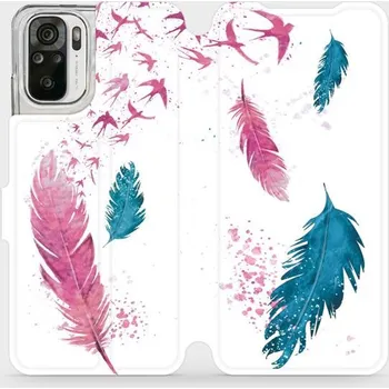 Pouzdro na mobilní telefon Flipové pouzdro Mobiwear - Xiaomi Redmi Note 10 - MR08S Pírka (Knížkové flip pouzdro, obal, kryt na mobil Xiaomi Redmi Note 10 - MR08S Pírka, materiál Umělá kůže + TPU - ochrana 360°, stojánek, silikonová vanička, magnetické zavírání)