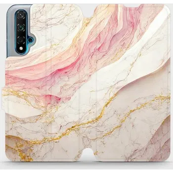Pouzdro na mobilní telefon Flipové pouzdro Mobiwear - Huawei Nova 5T - VP32S Růžový a zlatavý mramor (Knížkové flip pouzdro, obal, kryt na mobil Huawei Nova 5T - VP32S Růžový a zlatavý mramor, materiál Umělá kůže + TPU - ochrana 360°, stojánek, silikonová vanička, magnetické zavírá