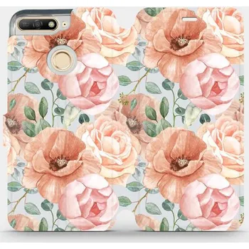 Pouzdro na mobilní telefon Flipové pouzdro Mobiwear - Honor 7A - MP02S Pastelové květy (Knížkové flip pouzdro, obal, kryt na mobil Honor 7A - MP02S Pastelové květy, materiál Umělá kůže + TPU - ochrana 360°, stojánek, silikonová vanička, magnetické zavírání)