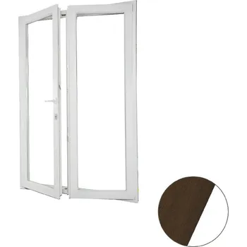 Okno ALUPLAST Plastové dvoukřídlé balkonové dveře s oboustrannou klikou ořech/bílé 130x200 Otvírání: Levé