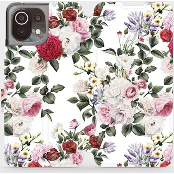 Pouzdro na mobilní telefon Flipové pouzdro Mobiwear - Xiaomi 11 Lite 5G NE - MD01S Růže na bílé (Knížkové flip pouzdro, obal, kryt na mobil Xiaomi 11 Lite 5G NE - MD01S Růže na bílé, materiál Umělá kůže + TPU - ochrana 360°, stojánek, silikonová vanička, magnetické zavírání)