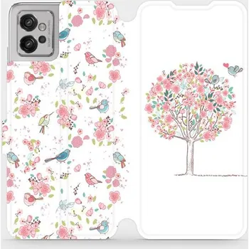 Pouzdro na mobilní telefon Flipové pouzdro Mobiwear - Motorola Moto G32 - M120S Strom a ptáčci (Knížkové flip pouzdro, obal, kryt na mobil Motorola Moto G32 - M120S Strom a ptáčci, materiál Umělá kůže + TPU - ochrana 360°, stojánek, silikonová vanička, magnetické zavírání)