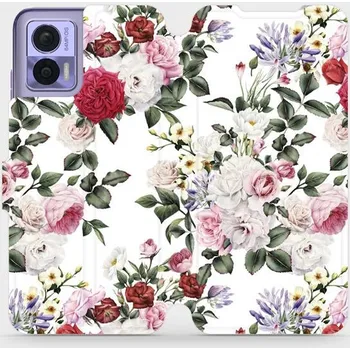 Pouzdro na mobilní telefon Flipové pouzdro Mobiwear - Motorola Edge 30 Neo - MD01S Růže na bílé (Knížkové flip pouzdro, obal, kryt na mobil Motorola Edge 30 Neo - MD01S Růže na bílé, materiál Umělá kůže + TPU - ochrana 360°, stojánek, silikonová vanička, magnetické zavírání)