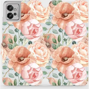 Pouzdro na mobilní telefon Flipové pouzdro Mobiwear - Motorola Moto G32 - MP02S Pastelové květy (Knížkové flip pouzdro, obal, kryt na mobil Motorola Moto G32 - MP02S Pastelové květy, materiál Umělá kůže + TPU - ochrana 360°, stojánek, silikonová vanička, magnetické zavírání)