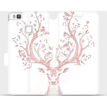 Pouzdro na mobilní telefon Flipové pouzdro Mobiwear - Huawei P9 Lite - M007S Růžový jelínek (Knížkové flip pouzdro, obal, kryt na mobil Huawei P9 Lite - M007S Růžový jelínek, materiál Umělá kůže + TPU - ochrana 360°, stojánek, silikonová vanička, magnetické zavírání)