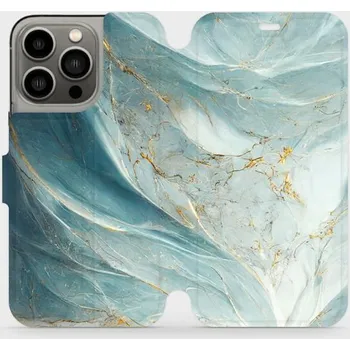Pouzdro na mobilní telefon Flipové pouzdro Mobiwear - Apple iPhone 13 Pro - VP34S Zelenkavý a zlatavý mramor (Knížkové flip pouzdro, obal, kryt na mobil Apple iPhone 13 Pro - VP34S Zelenkavý a zlatavý mramor, materiál Umělá kůže + TPU - ochrana 360°, stojánek, silikonová vanička,)