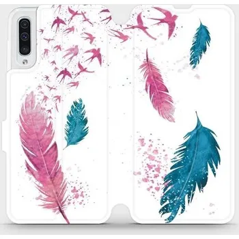 Pouzdro na mobilní telefon Flipové pouzdro Mobiwear - Samsung Galaxy A50 - MR08S Pírka (Knížkové flip pouzdro, obal, kryt na mobil Samsung Galaxy A50 - MR08S Pírka, materiál Umělá kůže + TPU - ochrana 360°, stojánek, silikonová vanička, magnetické zavírání)