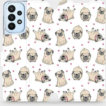 Pouzdro na mobilní telefon Flipové pouzdro Mobiwear - Samsung Galaxy A23 / A23 5G M097P Mopsíci (Knížkové flip pouzdro, obal, kryt na mobil Samsung Galaxy A23 / A23 5G M097P Mopsíci, materiál Umělá kůže + TPU - ochrana 360°, stojánek, silikonová vanička, magnetické zavírání)