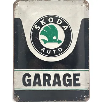 Plechová cedule Retro plechová cedule ŠKODA GARAGE 15x20 cm