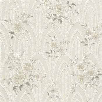 Tapeta Vliesové tapety hnědé květy na krémovém podkladu s třpytkami