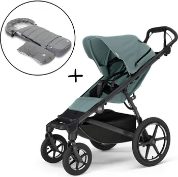 Kočárek Thule Urban Glide 4-wheel Mid blue + Fusak a rukávník JOMK Northern Grey