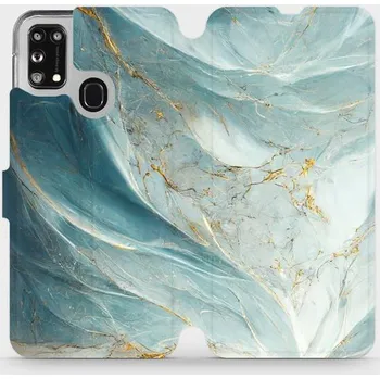 Pouzdro na mobilní telefon Flipové pouzdro Mobiwear - Samsung Galaxy M21 - VP34S Zelenkavý a zlatavý mramor (Knížkové flip pouzdro, obal, kryt na mobil Samsung Galaxy M21 - VP34S Zelenkavý a zlatavý mramor, materiál Umělá kůže + TPU - ochrana 360°, stojánek, silikonová vanička,)