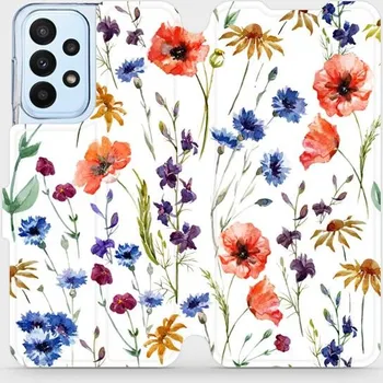 Pouzdro na mobilní telefon Flipové pouzdro Mobiwear - Samsung Galaxy A23 / A23 5G MP04S Luční kvítí (Knížkové flip pouzdro, obal, kryt na mobil Samsung Galaxy A23 / A23 5G MP04S Luční kvítí, materiál Umělá kůže + TPU - ochrana 360°, stojánek, silikonová vanička, magnetické zavírání