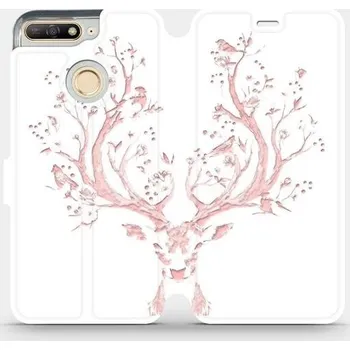 Pouzdro na mobilní telefon Flipové pouzdro Mobiwear - Huawei Y6 Prime 2018 - M007S Růžový jelínek (Knížkové flip pouzdro, obal, kryt na mobil Huawei Y6 Prime 2018 - M007S Růžový jelínek, materiál Umělá kůže + TPU - ochrana 360°, stojánek, silikonová vanička, magnetické zavírání)