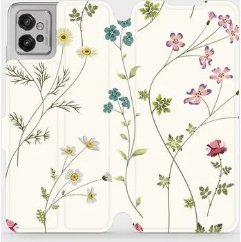 Pouzdro na mobilní telefon Flipové pouzdro Mobiwear - Motorola Moto G32 - MD03S Tenké rostlinky s květy (Knížkové flip pouzdro, obal, kryt na mobil Motorola Moto G32 - MD03S Tenké rostlinky s květy, materiál Umělá kůže + TPU - ochrana 360°, stojánek, silikonová vanička, magnetické)