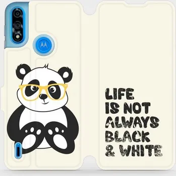 Pouzdro na mobilní telefon Flipové pouzdro Mobiwear - Motorola Moto E7 Power - M041S Panda - life is not always black and white (Knížkové flip pouzdro, obal, kryt na mobil Motorola Moto E7 Power - M041S Panda - life is not always black and white, materiál Umělá kůže + TPU - ochrana