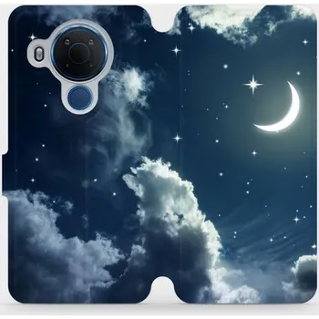 Pouzdro na mobilní telefon Flipové pouzdro Mobiwear - Nokia 5.4 - V145P Noční obloha s měsícem (Knížkové flip pouzdro, obal, kryt na mobil Nokia 5.4 - V145P Noční obloha s měsícem, materiál Umělá kůže + TPU - ochrana 360°, stojánek, silikonová vanička, magnetické zavírání)