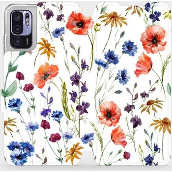 Pouzdro na mobilní telefon Flipové pouzdro Mobiwear - Xiaomi Redmi Note 10 5G - MP04S Luční kvítí (Knížkové flip pouzdro, obal, kryt na mobil Xiaomi Redmi Note 10 5G - MP04S Luční kvítí, materiál Umělá kůže + TPU - ochrana 360°, stojánek, silikonová vanička, magnetické zavírání)
