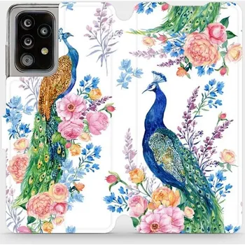 Pouzdro na mobilní telefon Flipové pouzdro Mobiwear - Samsung Galaxy A52 5G / A52s 5G - MX08S Pávi (Knížkové flip pouzdro, obal, kryt na mobil Samsung Galaxy A52 5G / A52s 5G - MX08S Pávi, materiál Umělá kůže + TPU - ochrana 360°, stojánek, silikonová vanička, magnetické zavírání)