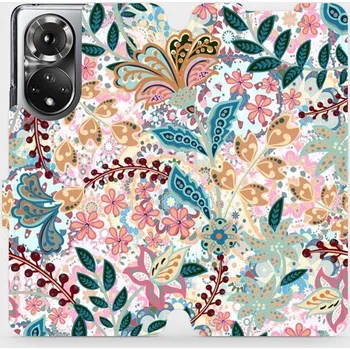 Pouzdro na mobilní telefon Flipové pouzdro Mobiwear - Honor 50 - MX04S Spletité kvítky a listy (Knížkové flip pouzdro, obal, kryt na mobil Honor 50 - MX04S Spletité kvítky a listy, materiál Umělá kůže + TPU - ochrana 360°, stojánek, silikonová vanička, magnetické zavírání)