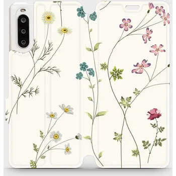 Pouzdro na mobilní telefon Flipové pouzdro Mobiwear - Sony Xperia 10 II - MD03S Tenké rostlinky s květy (Knížkové flip pouzdro, obal, kryt na mobil Sony Xperia 10 II - MD03S Tenké rostlinky s květy, materiál Umělá kůže + TPU - ochrana 360°, stojánek, silikonová vanička, magnetické)