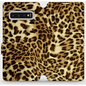 Pouzdro na mobilní telefon Flipové pouzdro Mobiwear - Samsung Galaxy S10 Plus - VA33P Leopardí vzor (Knížkové flip pouzdro, obal, kryt na mobil Samsung Galaxy S10 Plus - VA33P Leopardí vzor, materiál Umělá kůže + TPU - ochrana 360°, stojánek, silikonová vanička, magnetické zavírání