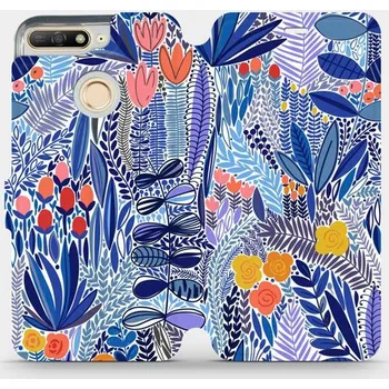 Pouzdro na mobilní telefon Flipové pouzdro Mobiwear - Huawei Y6 Prime 2018 - MP03P Modrá květena (Knížkové flip pouzdro, obal, kryt na mobil Huawei Y6 Prime 2018 - MP03P Modrá květena, materiál Umělá kůže + TPU - ochrana 360°, stojánek, silikonová vanička, magnetické zavírání)