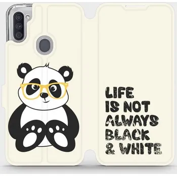 Pouzdro na mobilní telefon Flipové pouzdro Mobiwear - Samsung Galaxy M11 - M041S Panda - life is not always black and white (Knížkové flip pouzdro, obal, kryt na mobil Samsung Galaxy M11 - M041S Panda - life is not always black and white, materiál Umělá kůže + TPU - ochrana 360°,)