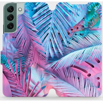 Pouzdro na mobilní telefon Flipové pouzdro Mobiwear - Samsung Galaxy S22 Plus - MG10S Fialové a modré listy (Knížkové flip pouzdro, obal, kryt na mobil Samsung Galaxy S22 Plus - MG10S Fialové a modré listy, materiál Umělá kůže + TPU - ochrana 360°, stojánek, silikonová vanička,)