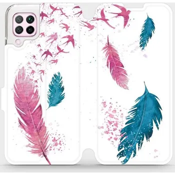 Pouzdro na mobilní telefon Flipové pouzdro Mobiwear - Huawei P40 Lite - MR08S Pírka (Knížkové flip pouzdro, obal, kryt na mobil Huawei P40 Lite - MR08S Pírka, materiál Umělá kůže + TPU - ochrana 360°, stojánek, silikonová vanička, magnetické zavírání)