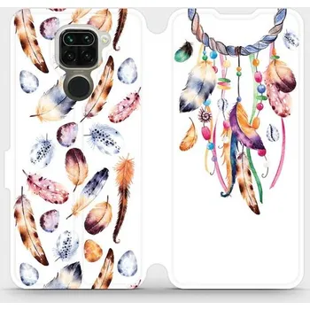 Pouzdro na mobilní telefon Flipové pouzdro Mobiwear - Xiaomi Redmi Note 9 - M003S Lapač a barevná pírka (Knížkové flip pouzdro, obal, kryt na mobil Xiaomi Redmi Note 9 - M003S Lapač a barevná pírka, materiál Umělá kůže + TPU - ochrana 360°, stojánek, silikonová vanička, magnetické)