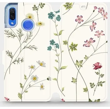 Pouzdro na mobilní telefon Flipové pouzdro Mobiwear - Huawei Nova 3 - MD03S Tenké rostlinky s květy (Knížkové flip pouzdro, obal, kryt na mobil Huawei Nova 3 - MD03S Tenké rostlinky s květy, materiál Umělá kůže + TPU - ochrana 360°, stojánek, silikonová vanička, magnetické zavírání