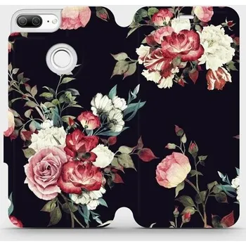 Pouzdro na mobilní telefon Flipové pouzdro Mobiwear - Honor 9 Lite - VD11P Růže na černé (Knížkové flip pouzdro, obal, kryt na mobil Honor 9 Lite - VD11P Růže na černé, materiál Umělá kůže + TPU - ochrana 360°, stojánek, silikonová vanička, magnetické zavírání)