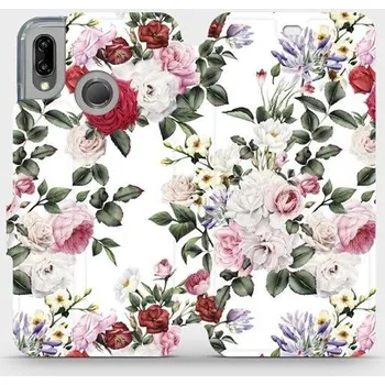 Pouzdro na mobilní telefon Flipové pouzdro Mobiwear - Huawei P20 Lite - MD01S Růže na bílé (Knížkové flip pouzdro, obal, kryt na mobil Huawei P20 Lite - MD01S Růže na bílé, materiál Umělá kůže + TPU - ochrana 360°, stojánek, silikonová vanička, magnetické zavírání)