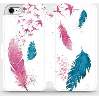 Pouzdro na mobilní telefon Flipové pouzdro Mobiwear - Apple iPhone SE 2020 / SE 2022 - MR08S Pírka (Knížkové flip pouzdro, obal, kryt na mobil Apple iPhone SE 2020 / SE 2022 - MR08S Pírka, materiál Umělá kůže + TPU - ochrana 360°, stojánek, silikonová vanička, magnetické zavírání)