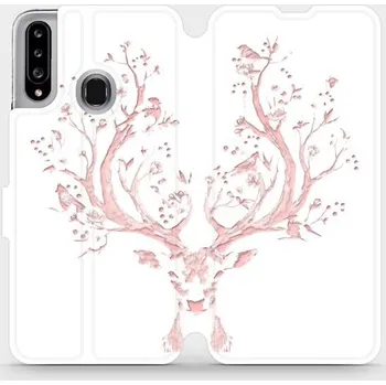 Pouzdro na mobilní telefon Flipové pouzdro Mobiwear - Samsung Galaxy A20S - M007S Růžový jelínek (Knížkové flip pouzdro, obal, kryt na mobil Samsung Galaxy A20S - M007S Růžový jelínek, materiál Umělá kůže + TPU - ochrana 360°, stojánek, silikonová vanička, magnetické zavírání)