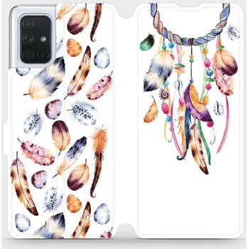 Pouzdro na mobilní telefon Flipové pouzdro Mobiwear - Samsung Galaxy A71 - M003S Lapač a barevná pírka (Knížkové flip pouzdro, obal, kryt na mobil Samsung Galaxy A71 - M003S Lapač a barevná pírka, materiál Umělá kůže + TPU - ochrana 360°, stojánek, silikonová vanička, magnetické)