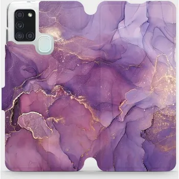 Pouzdro na mobilní telefon Flipové pouzdro Mobiwear - Samsung Galaxy A21S - VP20S Fialový mramor (Knížkové flip pouzdro, obal, kryt na mobil Samsung Galaxy A21S - VP20S Fialový mramor, materiál Umělá kůže + TPU - ochrana 360°, stojánek, silikonová vanička, magnetické zavírání)