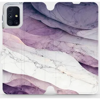 Pouzdro na mobilní telefon Flipové pouzdro Mobiwear - Samsung Galaxy M31s - VP31S Bílý a fialový mramor (Knížkové flip pouzdro, obal, kryt na mobil Samsung Galaxy M31s - VP31S Bílý a fialový mramor, materiál Umělá kůže + TPU - ochrana 360°, stojánek, silikonová vanička, magnetické)