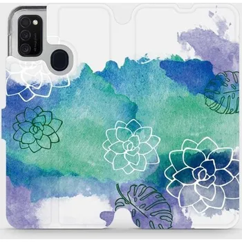 Pouzdro na mobilní telefon Flipové pouzdro Mobiwear - Samsung Galaxy M21 - MG11S Vodovkové květy (Knížkové flip pouzdro, obal, kryt na mobil Samsung Galaxy M21 - MG11S Vodovkové květy, materiál Umělá kůže + TPU - ochrana 360°, stojánek, silikonová vanička, magnetické zavírání)