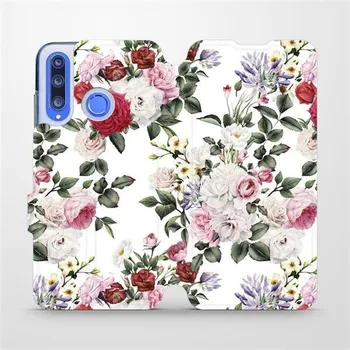 Pouzdro na mobilní telefon Flipové pouzdro Mobiwear - Honor 20 Lite - MD01S Růže na bílé (Knížkové flip pouzdro, obal, kryt na mobil Honor 20 Lite - MD01S Růže na bílé, materiál Umělá kůže + TPU - ochrana 360°, stojánek, silikonová vanička, magnetické zavírání)